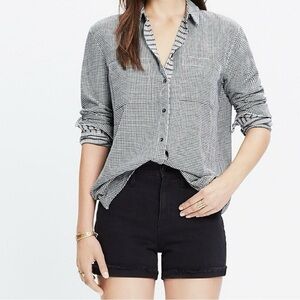 Madewell Black and White Oversized Boyshirt in Mini Gingham Check Button Down